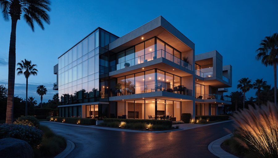 Real estate property at dusk