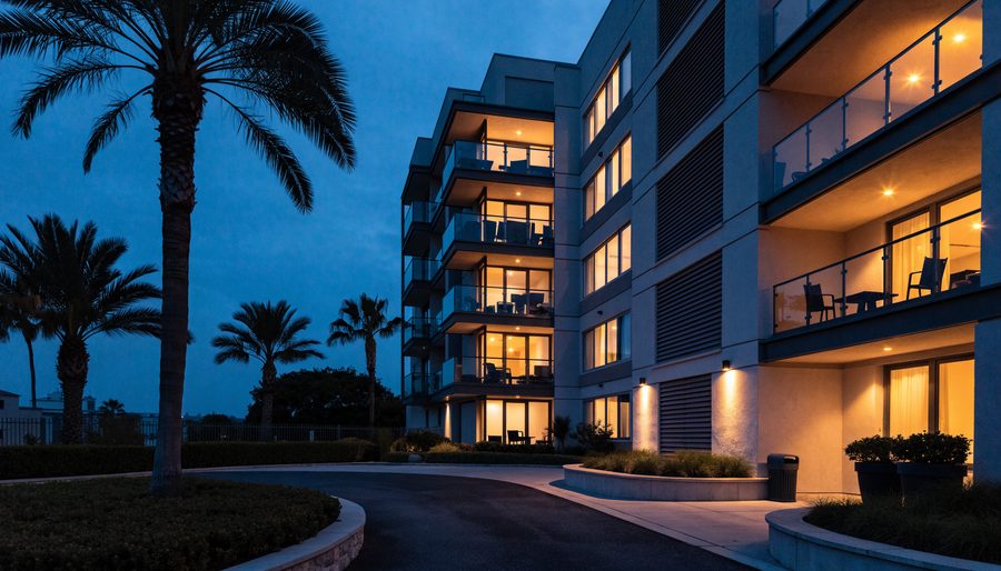 Private real estate property at dusk